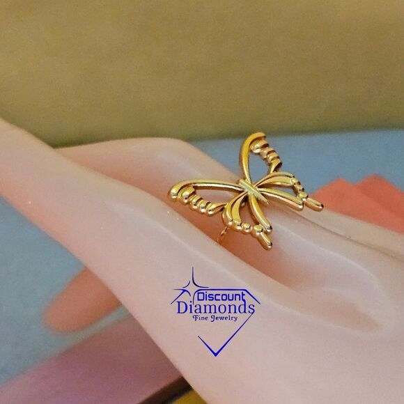 14K Yellow Gold One Size Fits All Butterfly Ring Stainless Steel - Picture 6 of 11